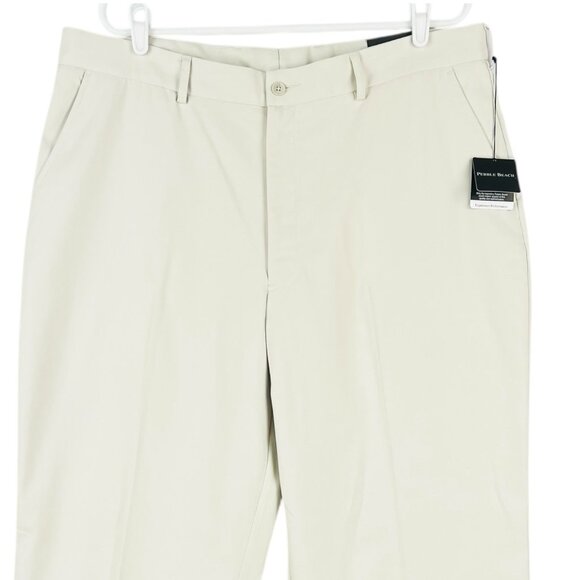 Pebble Beach Men's Performance Straight Flat Front Cream Pants Size 38x32 NWT - Picture 3 of 15